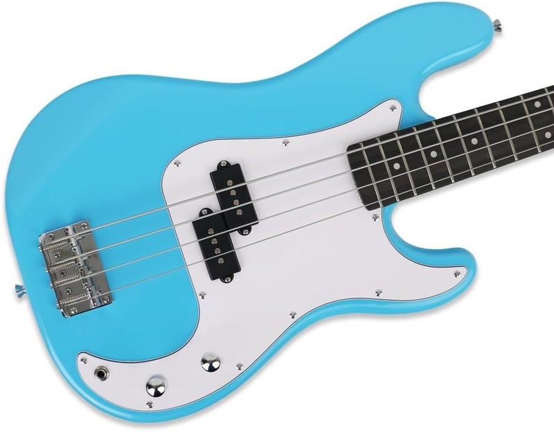demusea electric P bass guitar full size standard 4strings glossy blue 34inch scale length maple neck phoenix body fixed bridge 1V 1T control for beginner starter practice party show(BLUE-YPB30) - Image 1